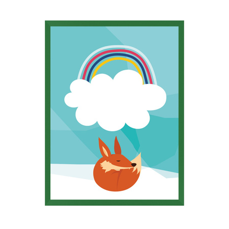 Children's fox rainbow poster 24X30 cm + green frame