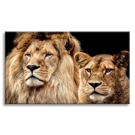Canvas Print Portrait of Lion Pair Wilderness Couple 100x80 cm