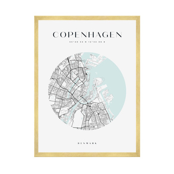 Poster Map of Copenhagen city circle 40X50 cm + gold frame