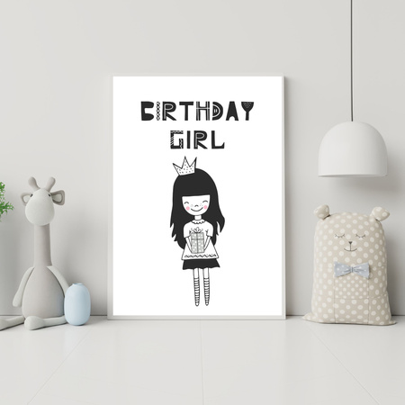 Birthday Poster Birthday girl 21X29.7 cm + gold frame