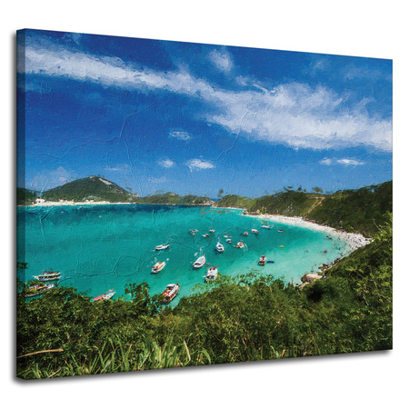 Canvas Print Summer Mountains Lake Boats Sun 100x80 cm