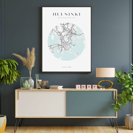 Poster Map of Helsinki city circle 40X50 cm + gold frame