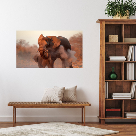Canvas Print Elephants Orange Sky Smoke Art 100x80 cm