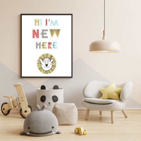 Children's poster Hi I'm new here 40X50 cm + gold frame