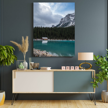 Canvas Print Nature Cottage by the Mountain Lake 30x40 cm