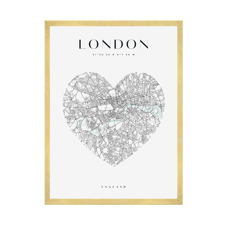 Poster London map heart 40X50 cm + gold frame