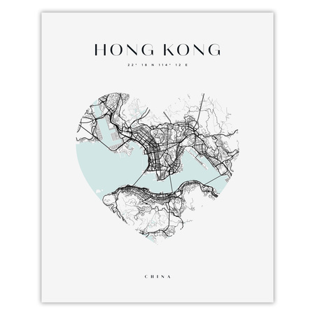 Poster Hong Kong city map heart 40X50 cm + gold frame