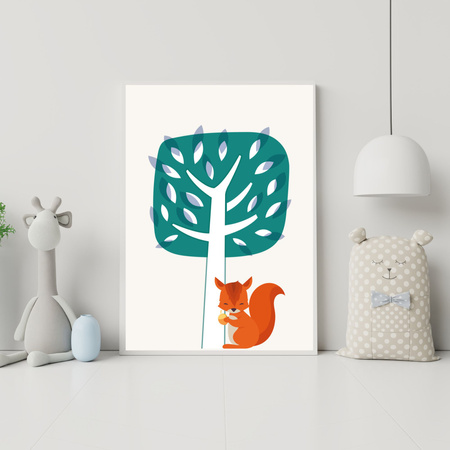Children's Squirrel Poster 21X29.7 cm + turquoise sea frame