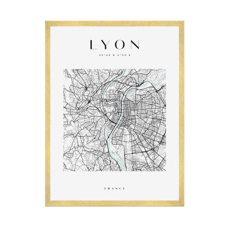 Poster Lyon city map square 40X50 cm + gold frame