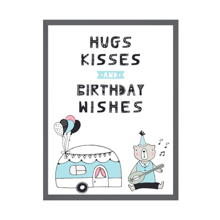 Hugs kisses Birthday Poster 30X40 cm + gray stone frame