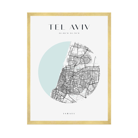 Poster Tel Aviv city map circle 40X50 cm + gold frame