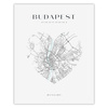 Poster Budapest city map heart 40X50 cm + gold frame