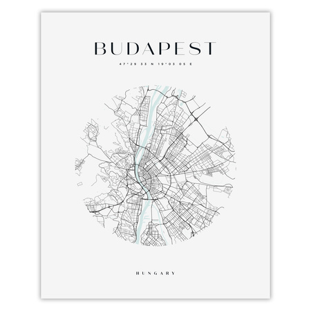 Poster Budapest city map circle 40X50 cm + gold frame