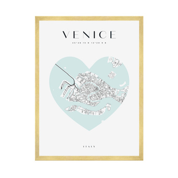 Poster Venice city map heart 40X50 cm + gold frame