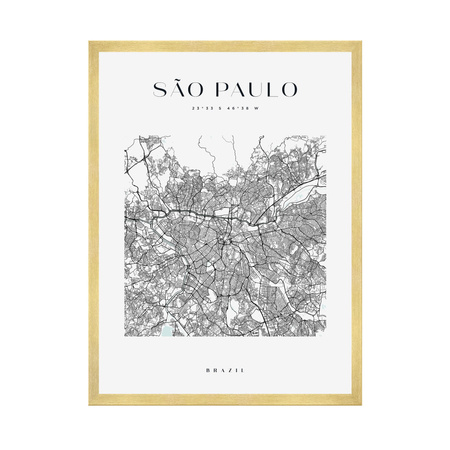 Poster Map of the city of Sao Paulo, square 40X50 cm + gold frame