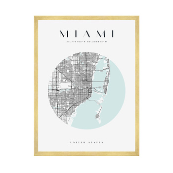 Poster Miami city map circle 40X50 cm + gold frame