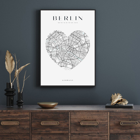 Poster Berlin city map heart 40X50 cm + gold frame