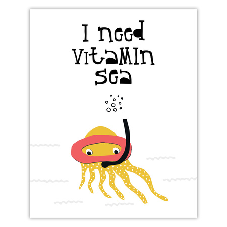 Children's poster I need vitamin sea 40X50 cm + gold frame