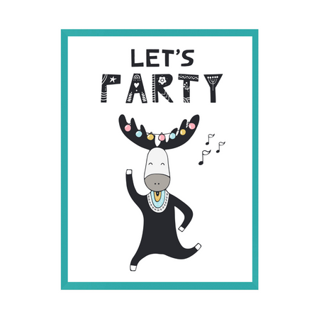 Let's party Birthday Poster 24X30 cm + turquoise sea frame