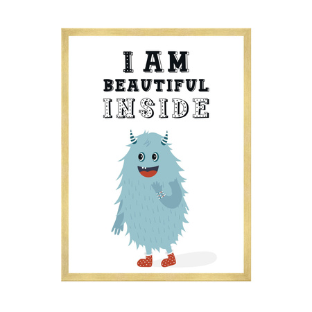 Children's poster I am beautiful inside 21X29.7 cm + gold frame