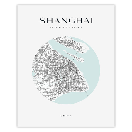 Poster Shanghai city map circle 40X50 cm + gold frame