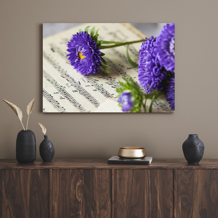 Canvas Print Music Purple Flowers on Score 40x30 cm