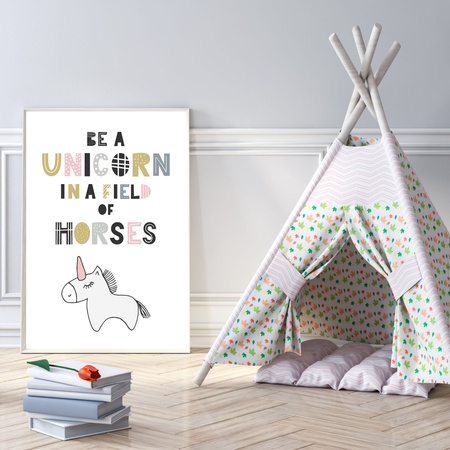 Children's poster Be a unicorn in a field of horses 40X50 cm + gold frame
