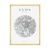 Poster Map of Lyon city circle 40X50 cm + gold frame