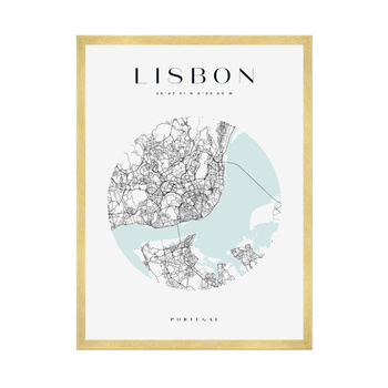 Poster Lisbon city map circle 40X50 cm + gold frame