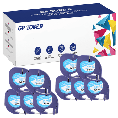 10x Dymo LetraTag 59422 Tape 12mm x 4m White Plastic - replacement GP-DY59422-x10