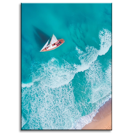 Canvas Print Sailboat Waves Sand Shore 50x70 cm