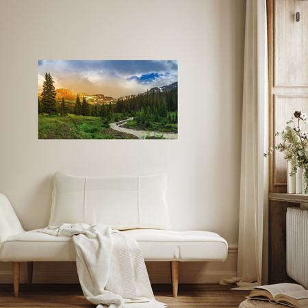 Canvas Print Path Among Mountains Forest Trees Sun 100x80 cm