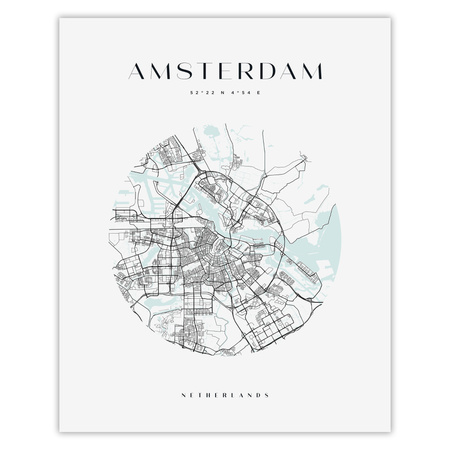 Poster Amsterdam city map circle 40X50 cm + gold frame