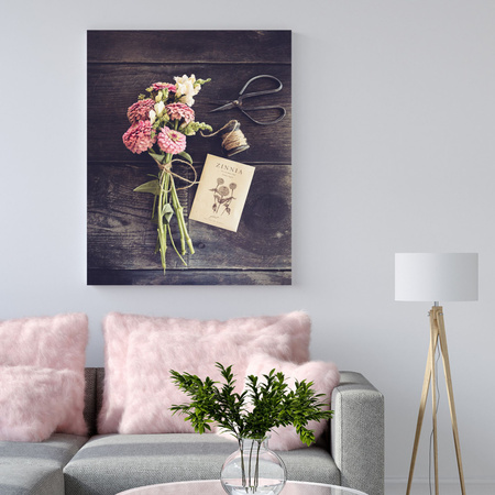 Canvas Print Botany Bouquet of zinnias 30x40 cm