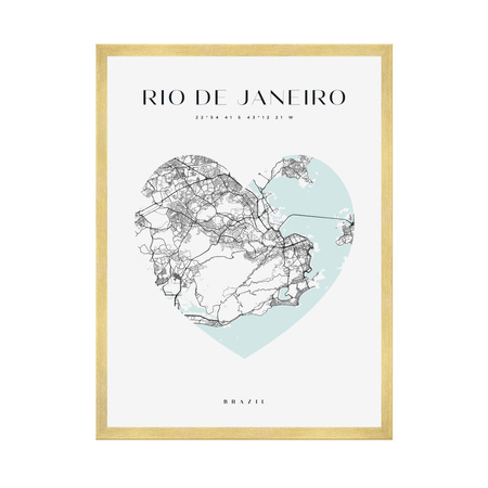 Poster Rio De Janeiro city map heart 40X50 cm + gold frame