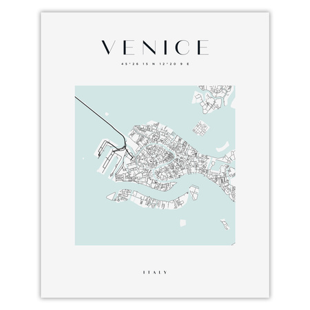 Poster Venice city map square 40X50 cm + gold frame