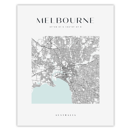 Poster Melbourne city map square 40X50 cm + gold frame