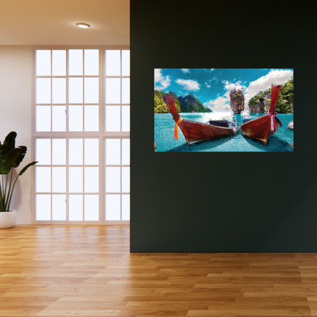 Canvas Print Boats on the Shore Water Mountains 100x80 cm