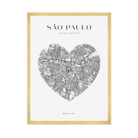 Poster Sao Paulo city map heart 40X50 cm + gold frame