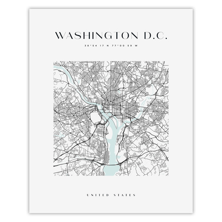 Poster Washington city map square 40X50 cm + gold frame