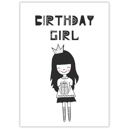 Birthday Poster Birthday girl 21X29.7 cm + black frame