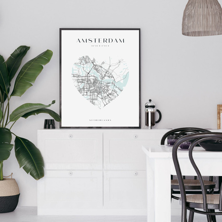 Poster Amsterdam city map heart 40X50 cm + gold frame