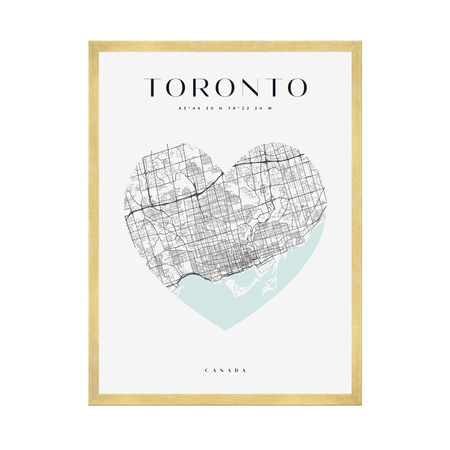 Poster Toronto city map heart 40X50 cm + gold frame
