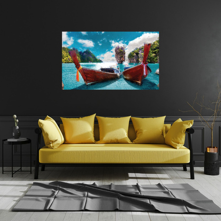 Canvas Print Boats on the Shore Water Mountains 100x80 cm
