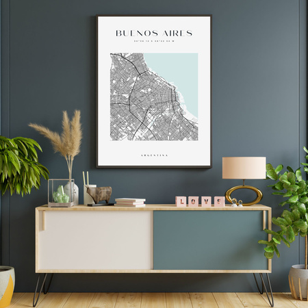 Poster Buenos Aires city map square 40X50 cm + gold frame
