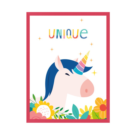 Children's Unicorn poster 24X30 cm + amaranth frame