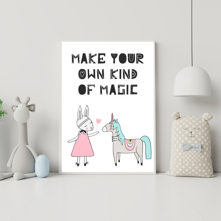 Children's Poster Make your own kind of magic 40X50 cm + amaranth frame