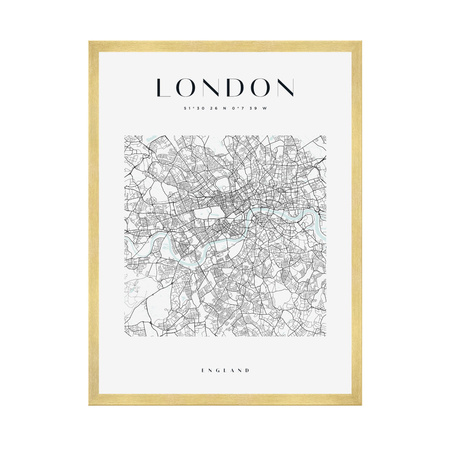 Poster London city map square 40X50 cm + gold frame