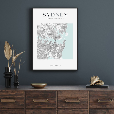 Poster Sydney city map square 40X50 cm + gold frame
