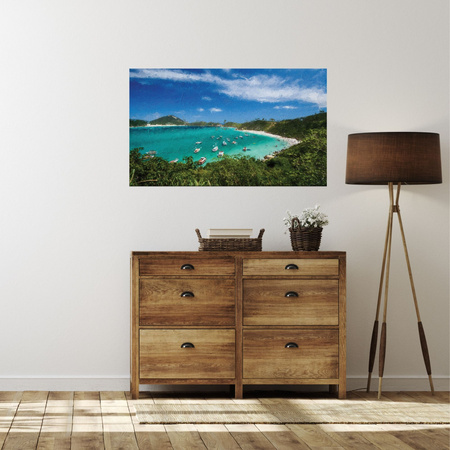 Canvas Print Summer Mountains Lake Boats Sun 100x80 cm